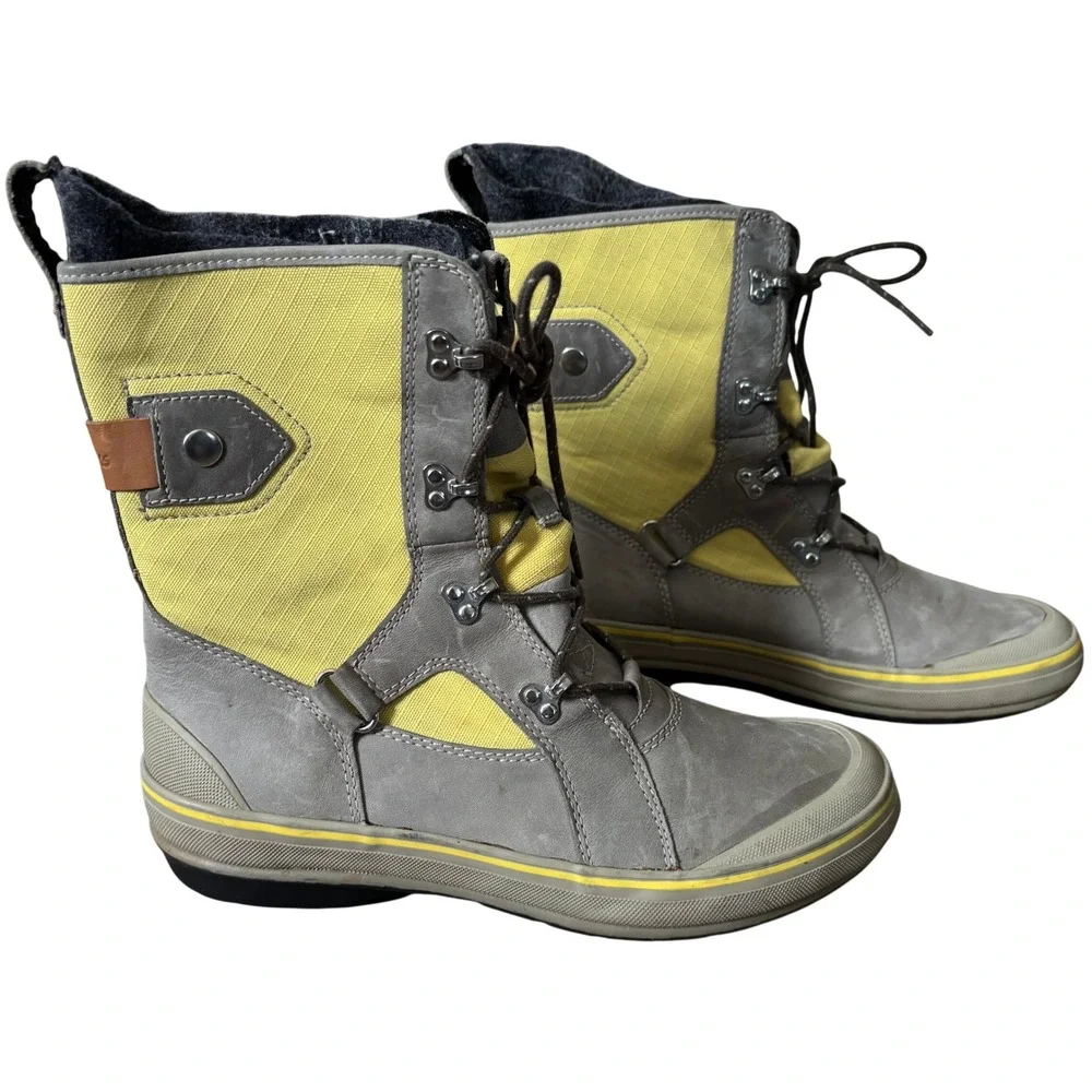 Clarks‎ Muckers Squall Boots Sz 10M Gray Yellow Leather Canvas Winter Waterproof